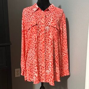 A.N.A A New Approach Blouse XL Leopard Print Button Up Blouse Coral Animal Top